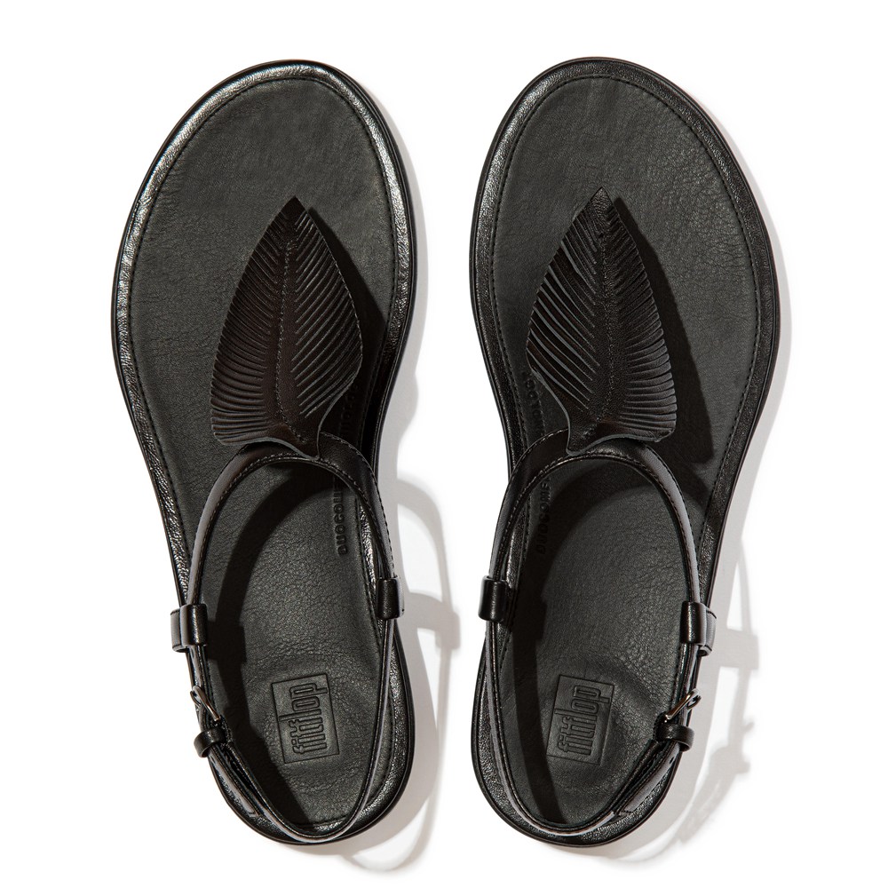 Fitflop Womens Sandals - Tia Feather Metallic Leather Back-strap - Black - 695-CNGUKI